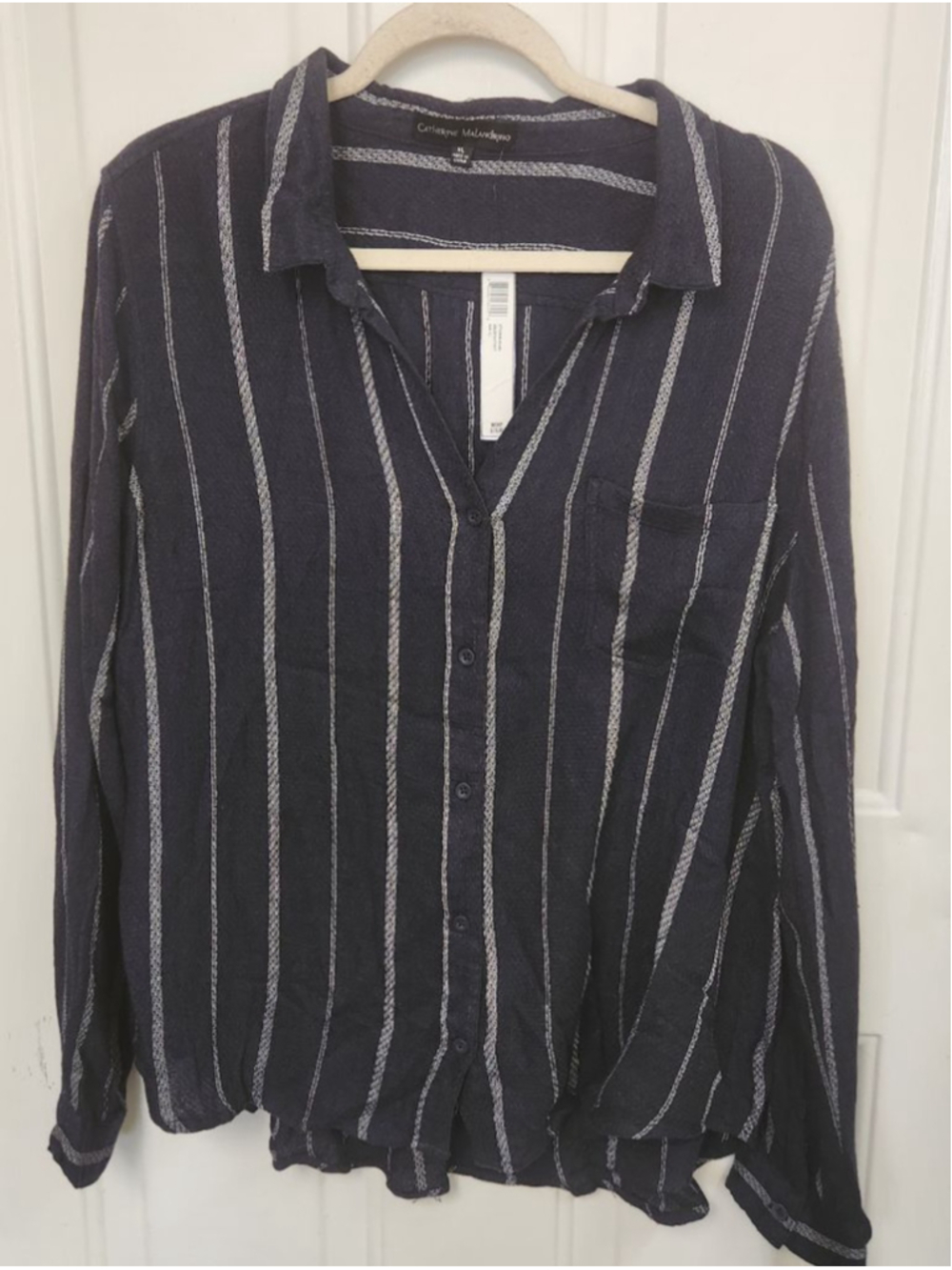 Catherine Malandrino Navy & White Striped Button Down Shirt XL